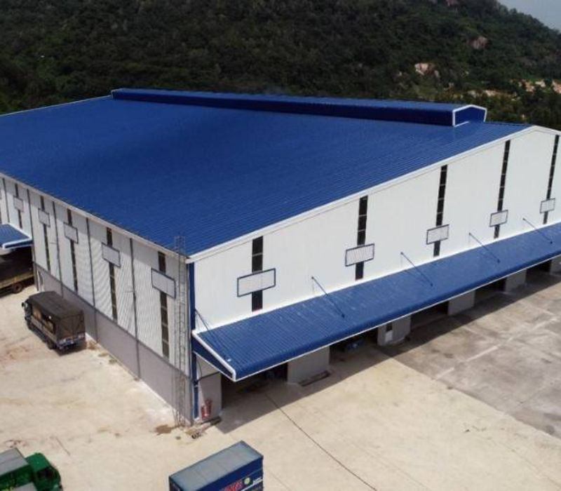 Small factories with metal roofs