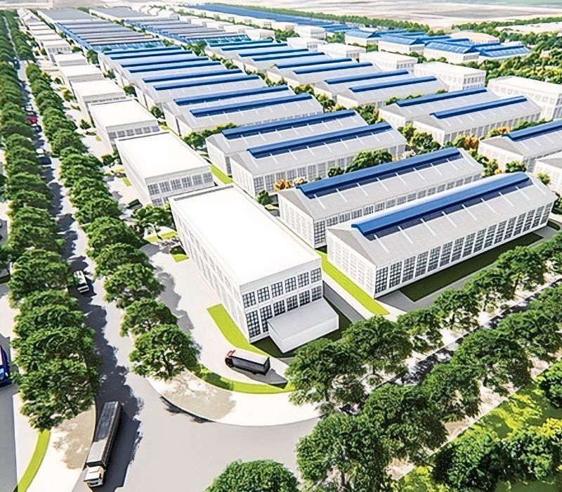 Architectural rendering of an industrial cluster