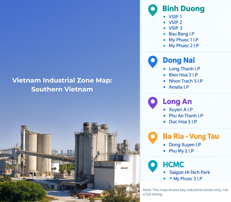 Vietnam industrial zone map: Southern Vietnam